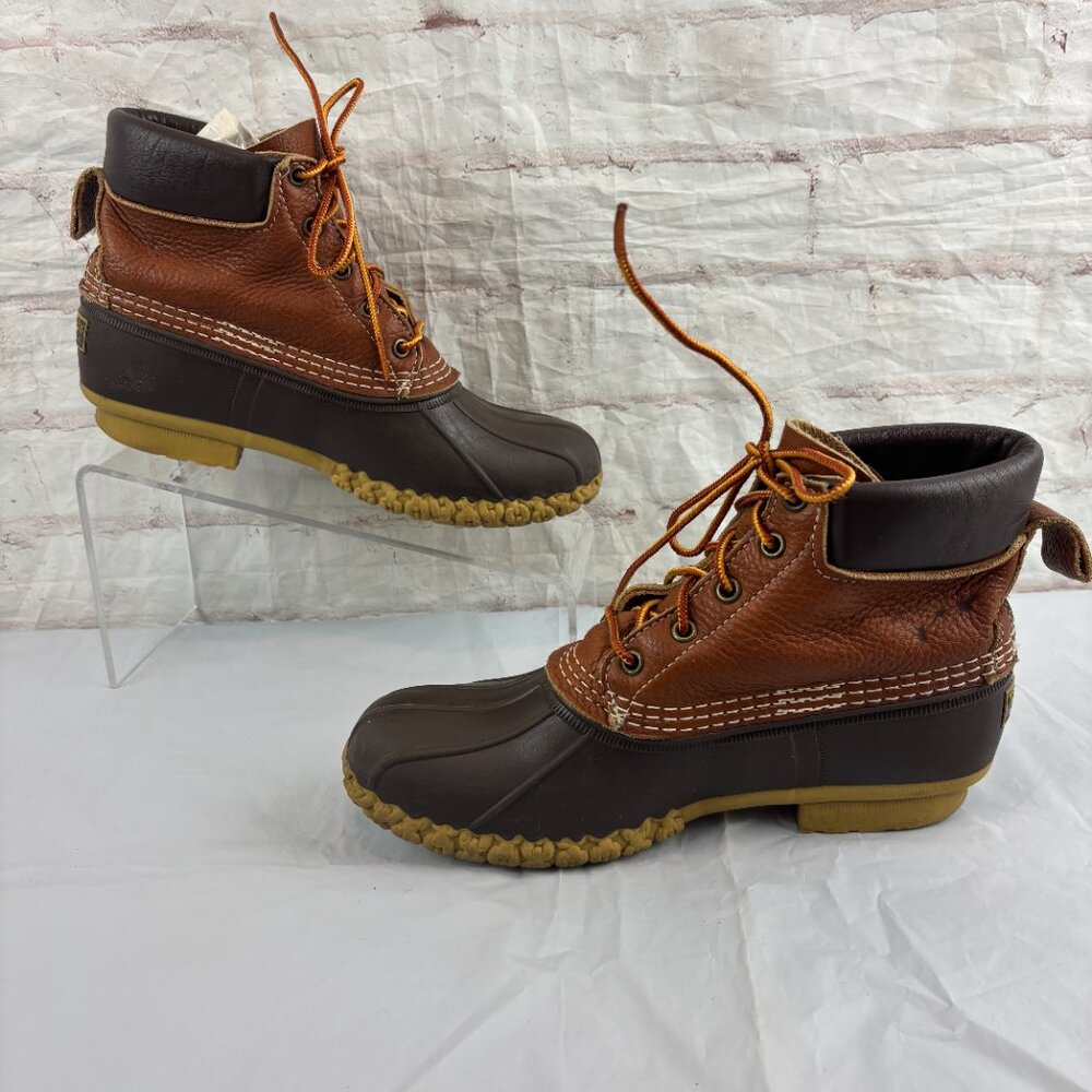 L.L. Bean Women's 9 / 9.5 Brown Leather Lace-up Rubber Waterproof Duck Boots - Picture 4 of 9